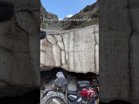 Waterfall below Ice wall❤️ #waterfall #ice #icewall #spiti #spitiride #spitivalley #ladakh #speed400