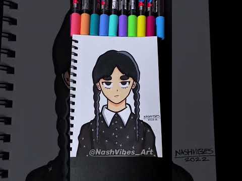 Drawing Wednesday From The Addams Family! Satisfying Art! (#shorts)