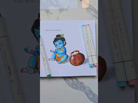 Krishna drawing ❤️ Ohuhu markers: tutorial #shorts