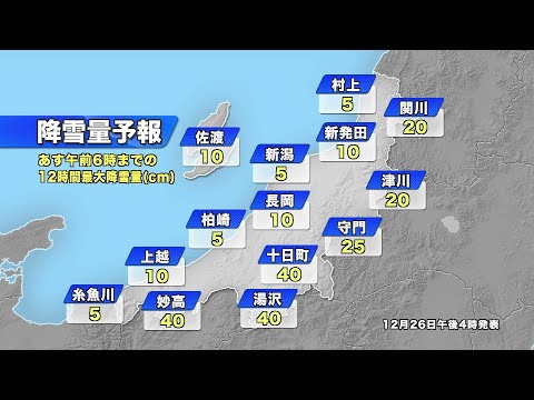 【降雪予想】２７日から大雪に警戒を　強い寒気の影響で県内は荒天に　《新潟》