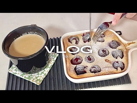 vlog.6/療癒週末：烤克拉芙緹🍒、黑糖肉桂奶茶、抹茶鬆餅，還有小兔打哈欠/番茄奶味蝦子義麵🍝