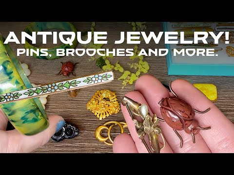 Antique Brooches, Pins and more! Jewelry haul- Bakelite, Glass, Victorian Pins