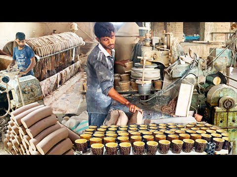 Wonderful art of making clay mugs at ceramics factory