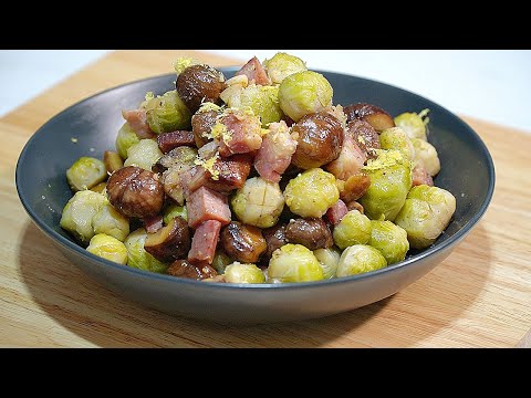 Pan Fried Brussels Sprouts, Chestnuts with Pancetta or Bacon lardons