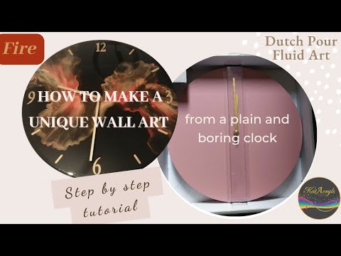 {12} 'Fire' ~ Unique wall art Dutch Pour clock ~ Step by step tutorial ~ using stencil and resin 🔥🕥