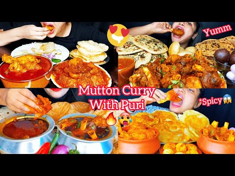 Asmr Eating Spicy Mutton Curry 🔥😱 Chicken Curry With Crispy Puri & Paratha| Viral Foods