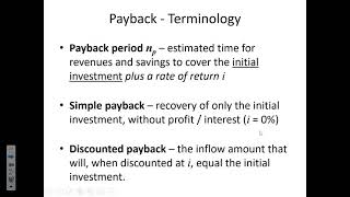 Payback Analysis and Unrecovered Investment Balance - ENGR 222, Class 33 (8 Nov 2021)