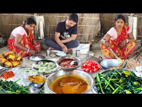 Fish curry and gourd leaves with tomato chutney a amazing cooking skill | cooking and eating