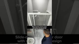 Slide-opening shower door with space-saving design