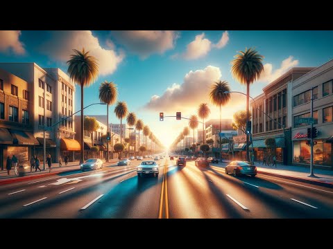 DRIVING SUNSET BLVD Los Angeles California at SUNSET