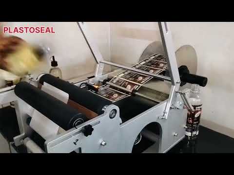 Semiautomatic sticker labelling machine for bigger bottles | Sticker labelling with wider rollers