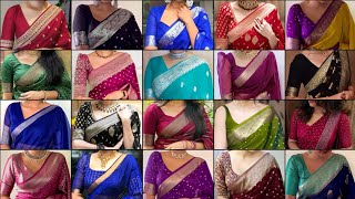 Beautiful Georgette Semi Banarasi Silk Blouse Designs 😍| Semi Banarasi Sarees With Blouse Ideas✨|