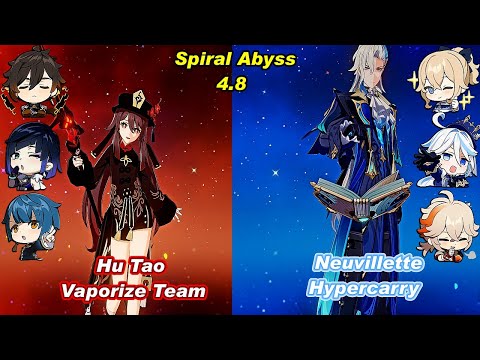 (4.8) C0 Hu Tao Vaporize Team & C0 Neuvillette Hypercarry Spiral Abyss Floor 12 Full Star - F2P