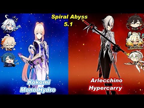 (5.1) C0 Kokomi Mono Hydro & C0 Arlecchino Hypercarry Spiral Abyss Floor 12 Full Star_F2P