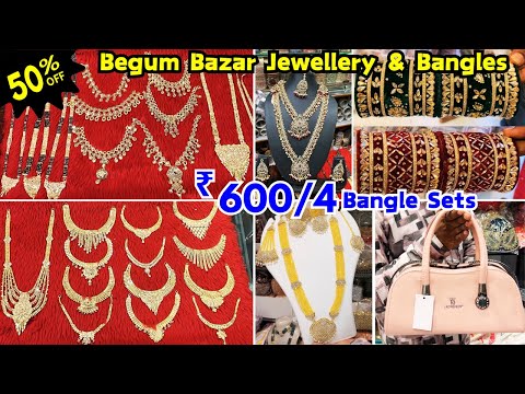 Begum Bazar Wholesale Retail Jewellery Bangles Market Flat 50% OFF Gold Plated Bridal Neck Sets