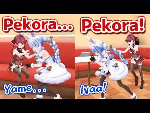 Pekora gets assaulted by Marine when they are just the 2 of them in the room【Hololive】