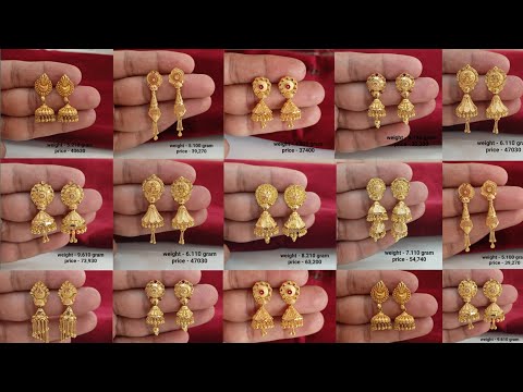 latest light weight gold Jhumki earrings designs 2024 with weight & price || new Jhumki earrings