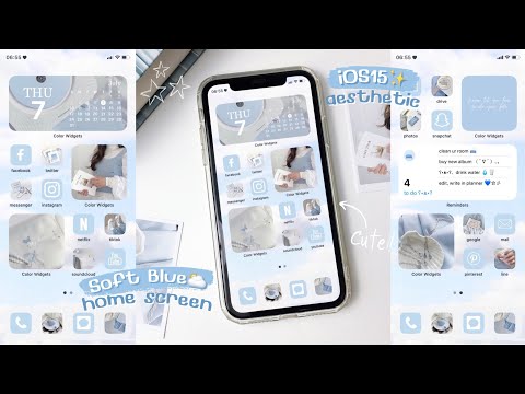 customize your iphone aesthetic 🌧 (soft blue theme) ✨ iOS15 | how to have an aesthetic phone