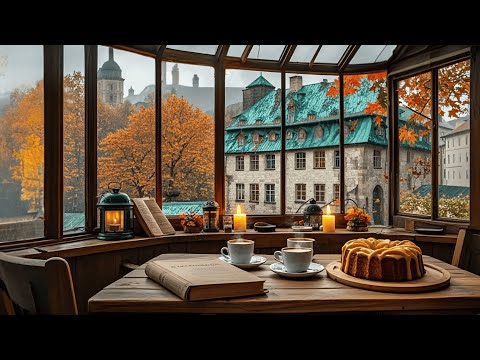 Cozy Rainy Autumn Cafe Ambience with Smooth Jazz Relaxing Music & Rain Sounds for Relax, Study, Work