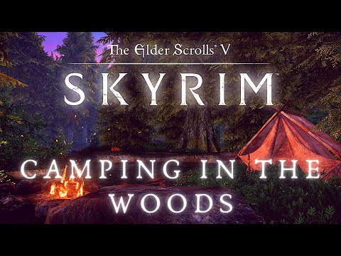 Skyrim SE 4K Ambience | Camping In The Woods | Sleep, Study, Ambient Fire, Wind | No Music [8 Hrs]