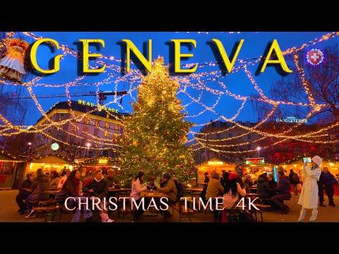 GENEVA SWITZERLAND ✨ Christmas time Evening walking tour from Place du Molard / Markets & Streets 4K