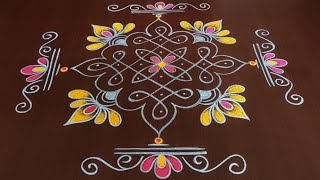 Beautiful rangoli with side borders | Lotus muggulu | Traditional rangoli | Friday kolam 7*1 dots