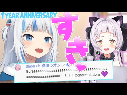 ぐらちゃんの1周年を祝福する紫咲シオン【がうる･ぐら/ホロライブEN切り抜き】