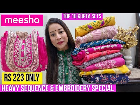 🌺Meesho Top 10 Kurtis/Kurta Dupatta Set/Cord Set haul Starting ₹223🌺Embroidery Special kurti #meesho