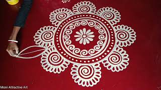 Latest Beautiful Round Alpona Design For Beginners 🌷 Floor Paint Draw Easy 🌺 Moni Attractive Art 🌻🌾🌹