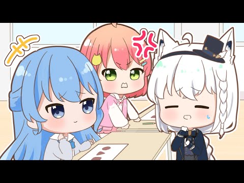 【手描き】ホロ小学力テストでシンクロするみこめっと【ホロライブ 切り抜き 手描き / さくらみこ / 星街すいせい / 白上フブキ / フブみこめっとさん / miComet】