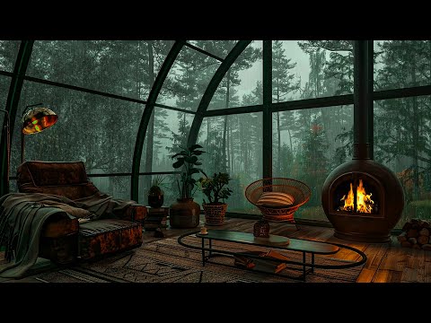 Rain Sounds for Sleeping - Inside Forest Room with Fireplace - Sleep, Relax, Work, Study