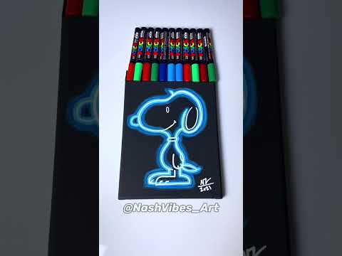 Drawing Snoopy with Posca Markers! Glow Effect! (#Shorts)