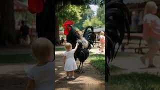 "Little Girl's Adorable Playtime with a Giant Rooster!" #KidsAndAnimals #AnimalLovers#FarmLife