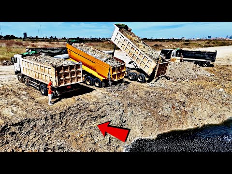 Satisfying Activities Old Komatsu D60P Pushing Dirt Drop In Water & Repairing Landslide