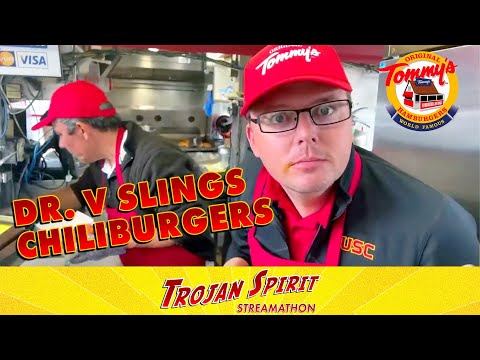 Dr. V Slings Chiliburgers at Original Tommy's for the Trojan Spirit Streamathon