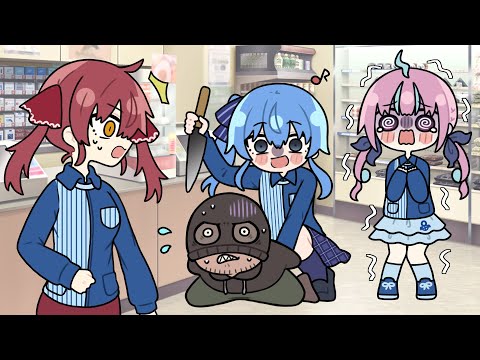 【手描き】もしもホロメンがコンビニ店員になったら【ホロライブ/宝鐘マリン/湊あくあ/猫又おかゆ/星街すいせい/切り抜き漫画】