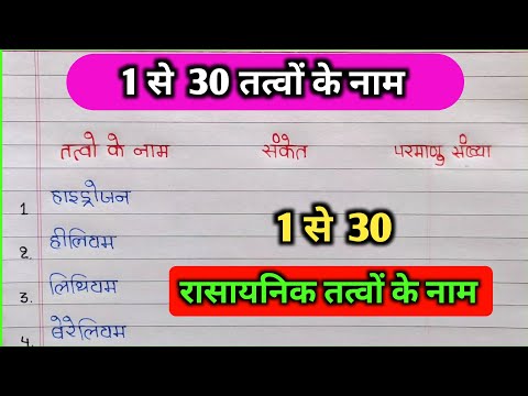 1 से 30 रासायनिक तत्वों के नाम,संकेत, और परमाणु संख्या | 1 To 30 Elements name | ek se tis tatvo nam