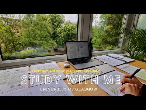 4 HOUR STUDY WITH ME on A RAINY DAY Background noise, 10 min Break, No music, Study with Merve