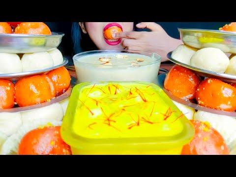 ASMR Dessert Eating Party, Gulab Jamun, Rasgulla, Kheer Eating Vlog, Mukbang @FoodieDarling