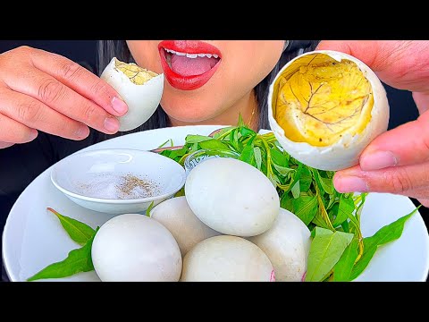 ASMR DUCK EGGS WITH FRESH CORIANDER | EATING SOUNDS | MUKBANG | ASMR PHAN