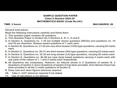 Class 10 Maths Basic Sample Paper Solution 📃 ✌️ // Important Questions CBSE 2024-25