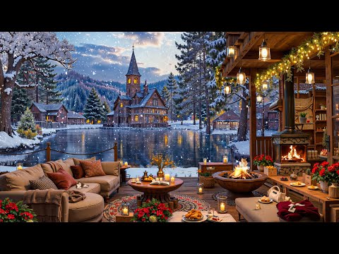 Cozy Winter Porch Vibes ❄ Soothing Jazz Music with a Cozy Fireplace & Gentle Snowfall for Relaxation