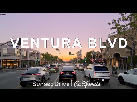 Driving Ventura Blvd at Sunset From Studio City to Woodland Hills - Los Angeles California