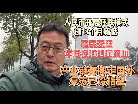 人民币开启狂跌模式创13个月新低|移民家庭年底换汇 心在滴血|中国产业链都搬去国外了 复苏已经没有指望