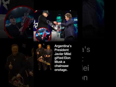 Argentina's President Javier Milei gifted Elon Musk a chainsaw. #elonmusk #argentina #chainsaw