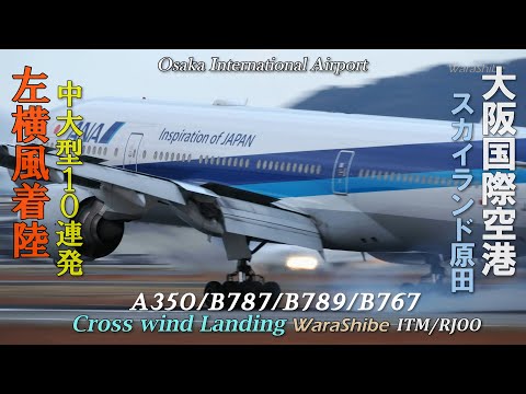 伊丹空港 横風豪快着陸 中大型10機 | 4K Crosswind Landing in Osaka ITAMI Airport ITM/RJOO