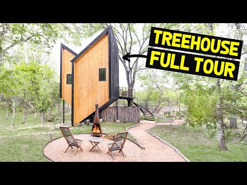 TOURING a UNIQUE BUTTERFLY-SHAPED MODERN TREEHOUSE w/ Indoor Hammock!