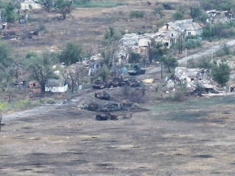 Multiple Wrecked Russian Vehicles Along Road Near Kurakhove/Maksymilianivka