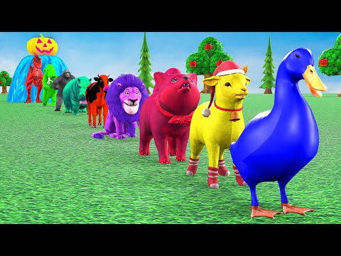 Paint & Animals Mammoth,Gorilla,Lion,Duck,Cow,Panda Fountain Crossing Transformation Animal Cartoon