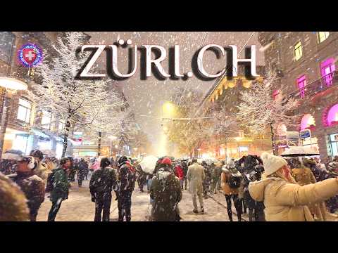 ZURICH SWITZERLAND ✨ Snowfall & Christmas Markets ❄️ Lucy Lights Bahnhofstrasse Walking tour 4K